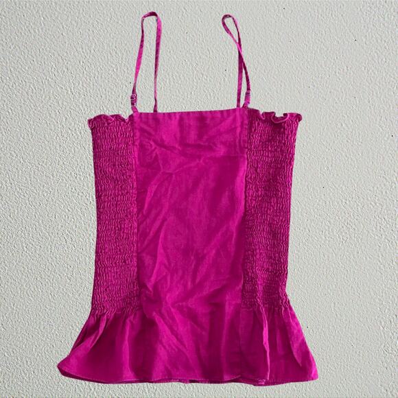 Pink shirred smocked ruffle camisole Maeve by Anthropologie coquette cottage - Picture 2 of 5